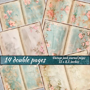 Vintage Junk Journal Seiten, bedruckbares Papier für Junk Journal, Ledger Paper Journal Hintergrund, Scrapbook, Collage Sheet, digitales Papier mit Spitze