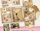 Junk Journal Bees Folio Kit, Loaded Folder, Sunflower Printable Ephemera, Honey Bee Scrapbook Collage Sheet,Background Butterfly Mixed Media