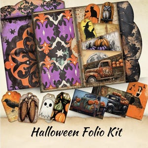 Kit folio de journal indésirable Halloween, pochette, étiquette, kit journal indésirable Halloween, cartes éphémères, journal indésirable automne, journal effrayant, saison effrayante