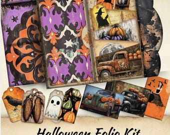 Halloween Junk Journal Folio Kit, Pocket, Tag, Halloween junk journal kit, Card Ephemera, Autumn Junk Journal, Creepy Journal, Spooky Season