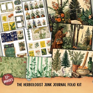 Kit folio de journal indésirable de l'herboriste, étiquettes, plantes éphémères, fleurs sauvages nature scrapbooking, créations en papier végétal, note de terrain apothicaire botanique