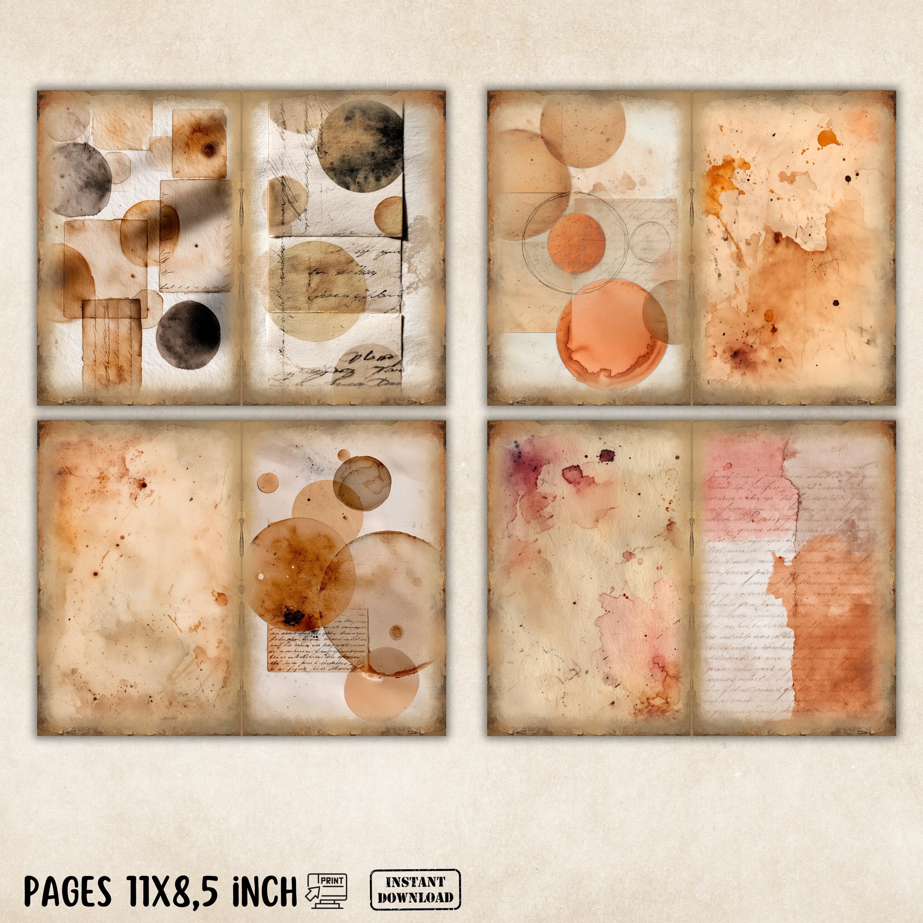 Printable Vintage Paper, Grunge Junk Journal Kit, Coffee Dyed Paper ...