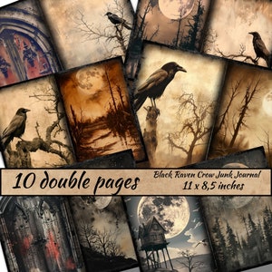 Raven Crow Junk Journal, Hekserij Download, Vintage Ephemera downloaden, Halloween Digi Kit, Digitale Scrapbook Paper Kit, Dark Witch Fantasy