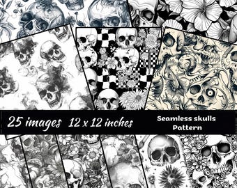 Tattoo Seamless digital Pattern , Tattoo Themed Patterns, skull Halloween scrapbook paper, Seamless BlackWhite Gothic paper, Goth background