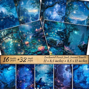 Bundle de journal indésirable de la forêt enchantée, pages de journal féeriques, scrapbooking, magique, fantastique kit de magie éphémère de fond, cartes Woodland