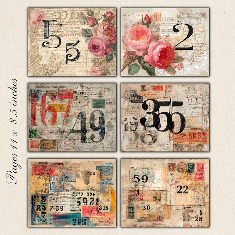 Numbers Printable Ephemera, Label, Tag, Vintage Fussy Cut, Junk Journal ...