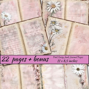 Rosa Gänseblümchen Junk Journal Seiten, Vintage Junk Journal Kit, Gänseblümchen Printable Journal Papier, Digitales Collage Sheet, Sommer Scrapbook Papier Wilde Blume