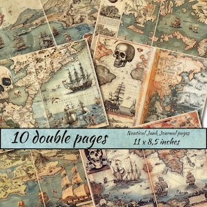 Nautische Junk Journal Seiten, Meer Ephemera, Shabby Chic Strand, Marine Download, bedruckbares Journal Papier, digitales Collage Blatt, nautische Seiten