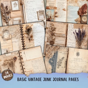 Basic Vintage Junk Journal Pages, Grunge Junk Journal kit, Neutral Scrapbooking,Ledger background,Shabby Chic Journaling Paper,Collage sheet