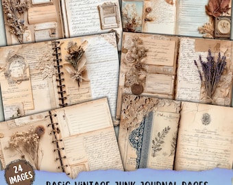 Basic Vintage Junk Journal Pages, Grunge Junk Journal kit, Neutral Scrapbooking,Ledger background,Shabby Chic Journaling Paper,Collage sheet