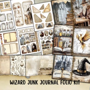 Wizard Junk Journal Folio Kit, Wizard Digital Collage Sheets, Magic Junk Journal kit, Journal Ephemera, Fussy Cuts Junk Journal, Pocket, Tag