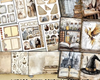 Zauberer Junk Journal Folio Kit, Zauberer Digitale Collage Blätter, Magic Junk Journal Kit, Journal Ephemera, Fussy Cuts Junk Journal, Tasche, Anhänger