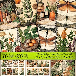 L'herboristerie Junk Journal imprimable, botanique d'apothicaire, kit de scrapbooking numérique, feuille de collage imprimable à base de plantes, plante vintage imprimable
