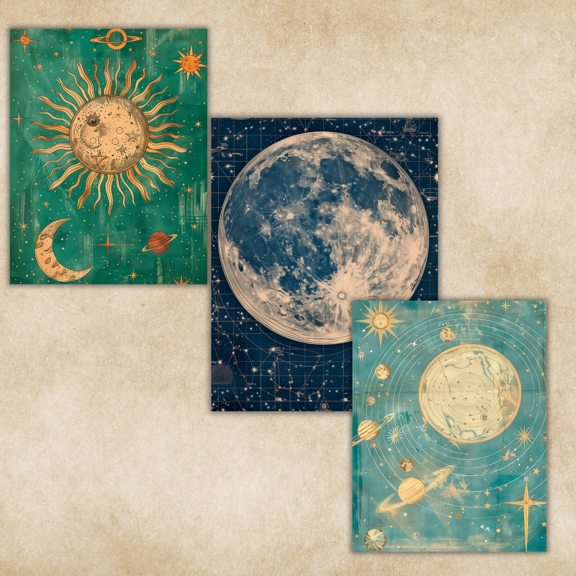 Celestial Retro Digital Paper, Download Zodiac Printable Scrapbook ...