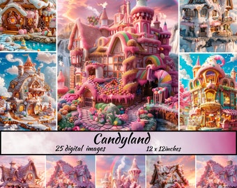 Papel digital de cuento de hadas de Candy Land, fondo de dulces de cuento de hadas, fondo de dulces de fantasía, descarga de diario de basura de dulces, scrapbooking