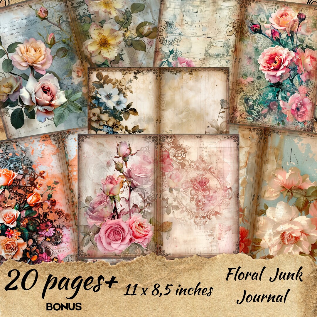 Junk Journal Kit Printable Pages, Shabby Chic Digital Kit, Scrapbook ...