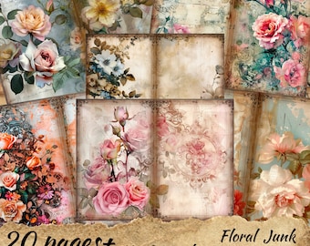 Junk Journal Kit Printable Pages, Shabby Chic Digital Kit, Scrapbook printable, Collage Sheet, Instant Download, Floral Paper Ephemera Craft
