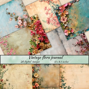 Vintage Flora Junk Journal Kit, druckbare Flora Scrapbook Versorgung, Blumen Ephemera, digitale Blumen Collage Sheet, Botanischer Garten Papier Kit
