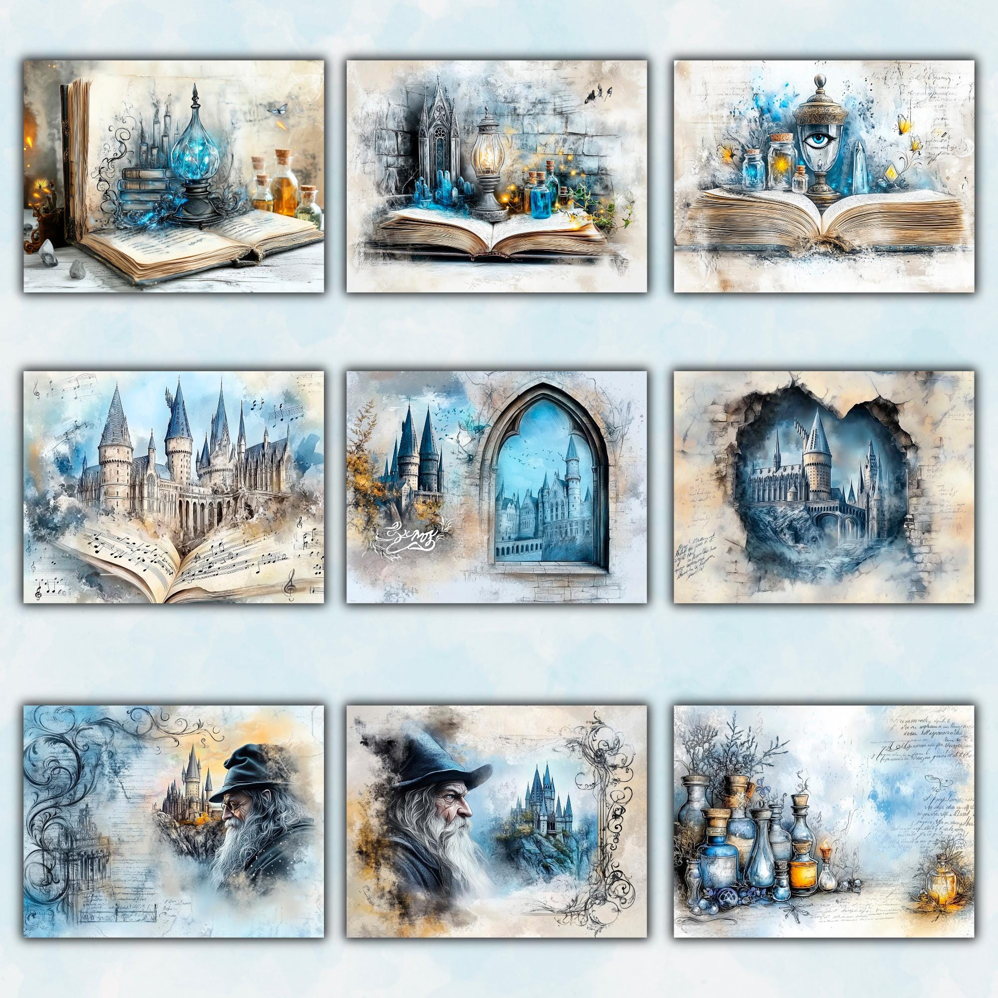 Wizard School Digital Paper, School of Magic Junk Journal Pages ...