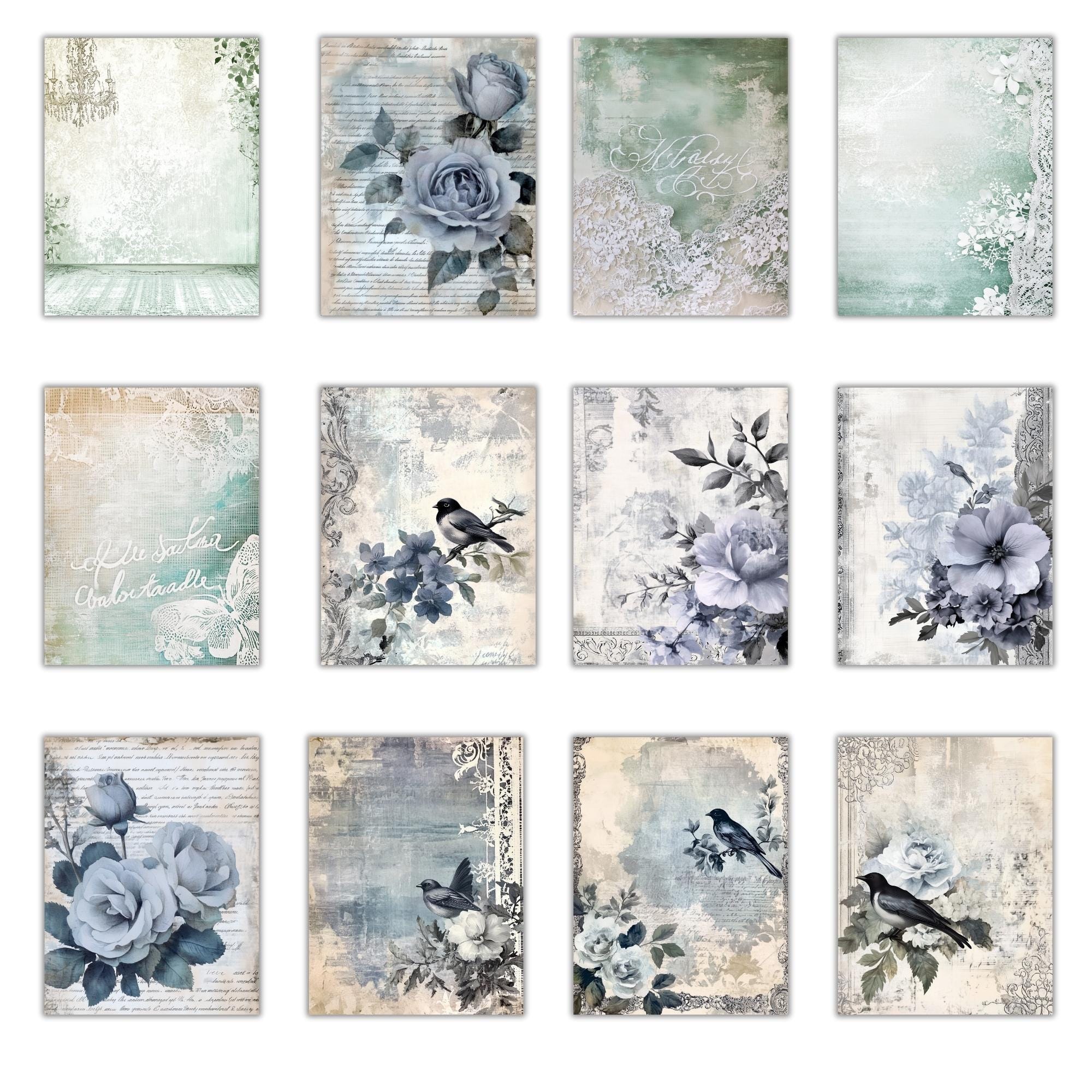 Blue Shabby Junk Journal Kit, Printable Folio, Vintage Ephemera, Tag ...