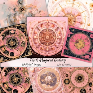 Różowy magiczny papier do druku galaktyki, pobierz papier do scrapbookingu do druku galaktyki do scrapbookingu cyfrowy decoupage Celestial