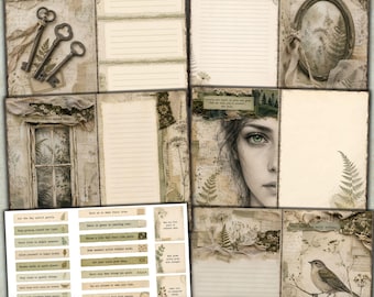 Printable journal pages, Halloween Ephemera, Gothic Scrapbook Kit, Vintage fussy cut, Scrapbooking, Embellishment Junk Journal Kit