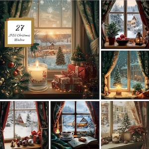Ventana navideña en formato JPEG, paquete navideño en formato JPEG con descarga instantánea, álbum de recortes, kit de diario basura, manualidad de papel, fondo navideño, marco de ventana