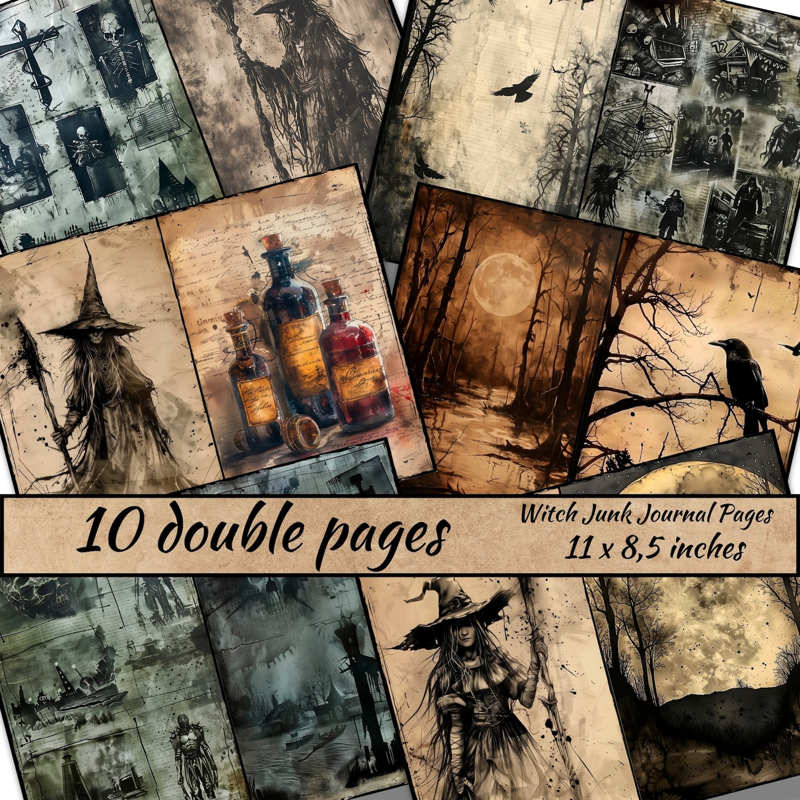 Witch Junk Journal Pages, Gothic Printable Pages, Scrapbooking Cards ...