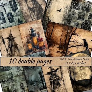 Witch Junk Journal Pages, Gotische afdrukbare pagina's, scrapbookingkaarten, Witchy papers ephemera, Mystieke heks Journal kit, Magical Spell boek