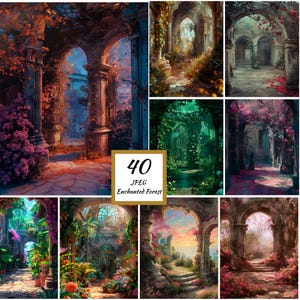 Páginas de diario basura del bosque encantado, imágenes imprimibles, álbumes de recortes, naturaleza, papel digital de fantasía, fondo de bosque de hadas, tarjeta de bosque