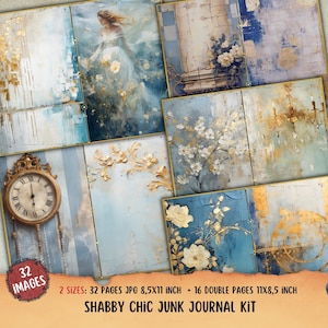 Shabby Chic Junk Journal Kit, druckbare Ephemera, Papierkunst, Collage Sheet, druckbare French Chic, Scrapbook, Floral Digital Journal Seiten