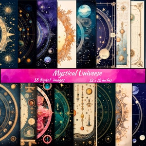 Mystical Universe digitaal papier, afdrukbare astrologie, dierenriem afdrukbaar plakboekpapier, Galaxy-decoupagepapier, magische hemelse achtergrond