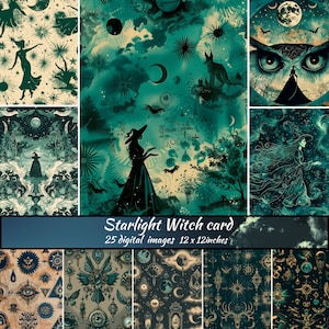 Green Witch Digital Paper: Gothic Scrapbook Kit (25 JPGs, 12x12 inches)