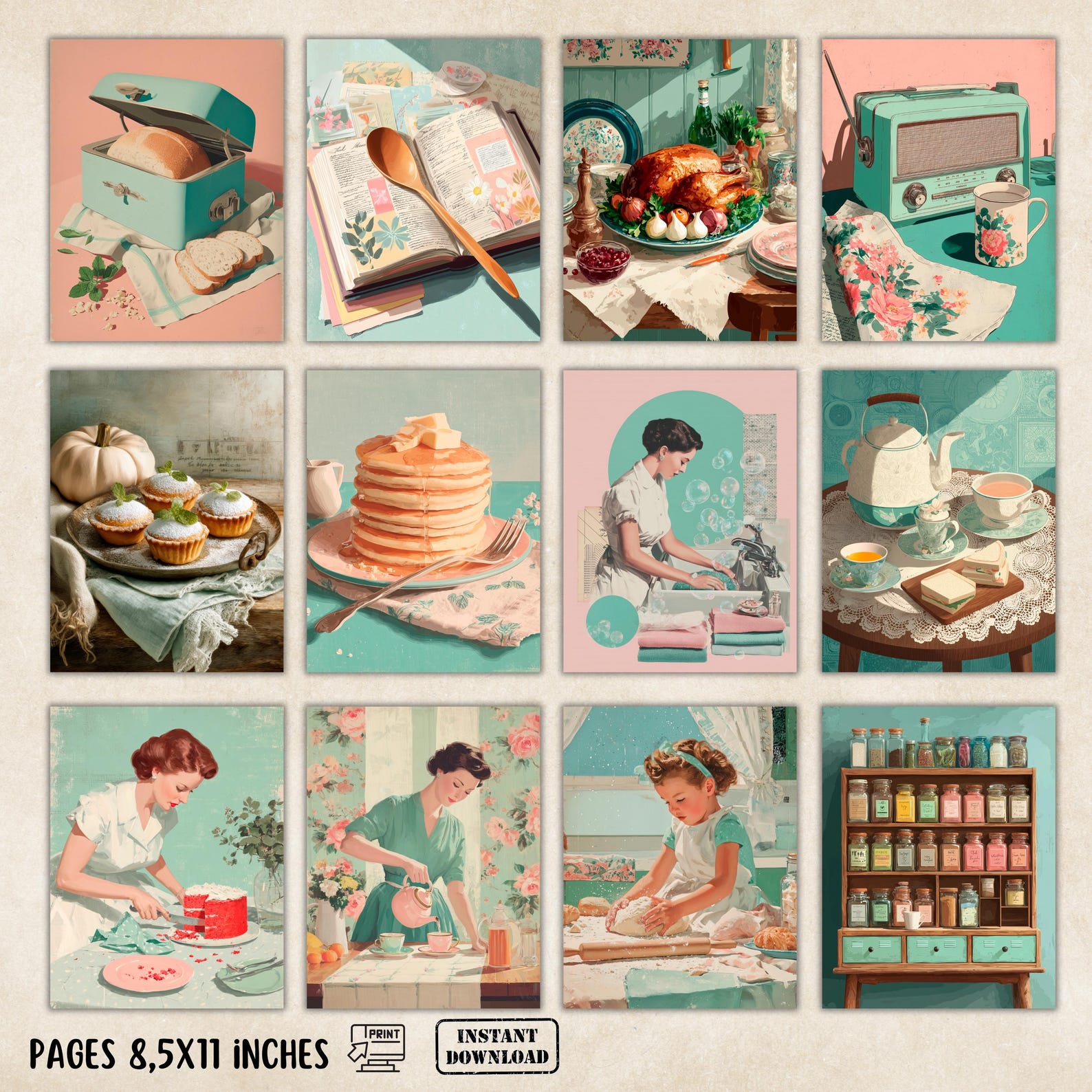 Kitchen Junk Journal Folio Kit, Fussy Cut, Vintage Recipe Scrapbook ...