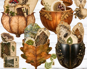 Botanical Interactive Pockets Printable, Junk Journal Labels, Ephemera, Scrapbook Tags, Fussy Cuts