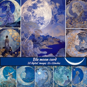 Blu Magic moon Galaxy Digital Paper, descargar papel de álbum de recortes de luna, papeles de álbum de recortes de Galaxy imprimibles, diario lunar, diario celestial