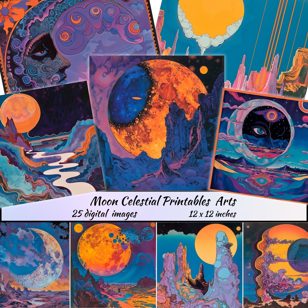 Moon Celestial Printable Card, Download Zodiac Scrapbook Paper, Digital ...