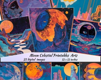 Moon Celestial Druckbare Karte, download Sternzeichen Scrapbook Papier, digitale Galaxie Scrapbook Papiere, mystische Mond Hintergründe, Mond Journal