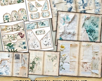 Vintage Floral Junk Journal Folio Kit, Shabby Chic Junk Journal, Printable Folio, Paper Craft,Collage Sheet, Journal Ephemera, Scrapbooking
