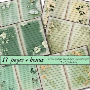 Grün Vintage Blank Junk Journal Seiten, Ledger Papier Journal Hintergrund, bedruckbares Papier für Junk Journal, Scrapbook, Notizbuch, Collage Blatt
