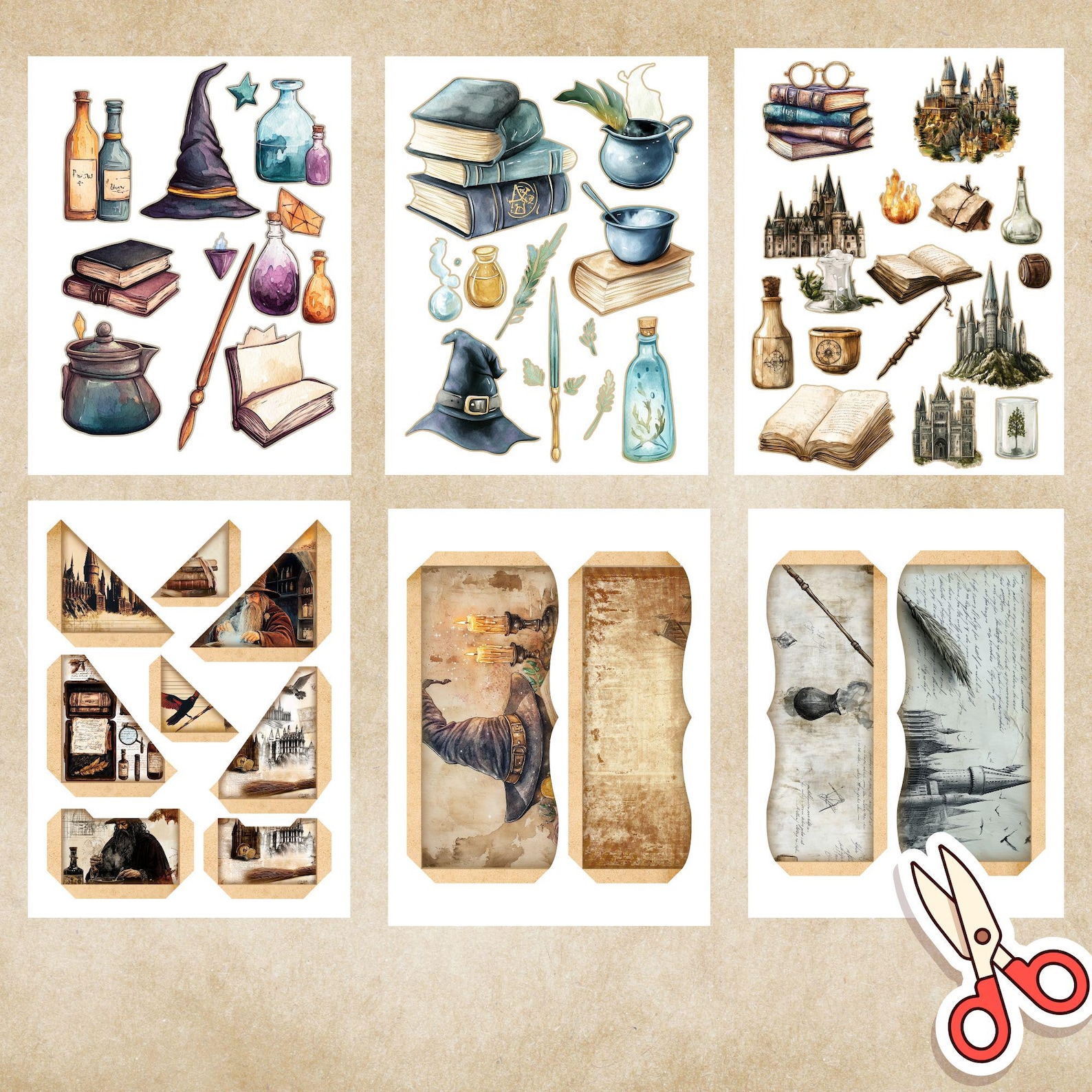 WIZARD Junk Journal Bundle, Tags, Folio Kit, School of Magic Junk ...