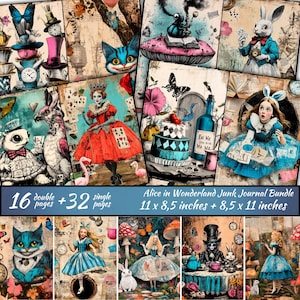 Lot de journaux indésirables d'Alice au pays des merveilles, journal indésirable de conte de fées, kit de journal indésirable magique, kit du pays des merveilles, imprimables Alice, éphémères numériques