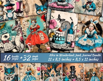 Alice in Wonderland Junk Journal Bundle, Fairytale junk journal, Magic Junk Journal kit, Wonderland Kit, Alice Printables, Digital Ephemera
