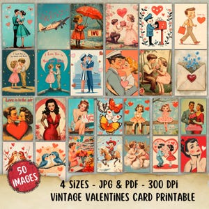 Vintage Valentinstag Karte zum Ausdrucken, Liebe Journal Ephemera Bundle, Fussy Cut Junk Journal, ATC Postkarte Herz Papier Retro Valentinstag Karte