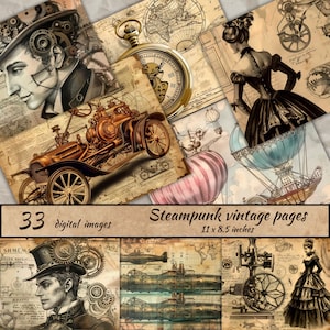 Steampunk vintage pages, Steampunk Backgrounds, Victorian Junk Journal, junk journal steampunk, Grunge Collage Sheet, Vintage Mechanical