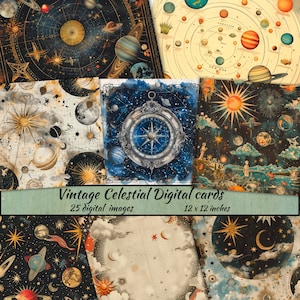 Vintage Celestial Digitale Karten, download Galaxy Papier, Sternzeichen druckbare Scrapbook Seite, Galaxie Junk Journal Papier, Decoupage Celestial Seite