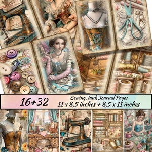 Junk Journal Seiten, viktorianischen Printable, Nähmaschine Ephemera, Näherin Papiere, Geschenkideen nähen, Digital Scrapbook Papier Kit