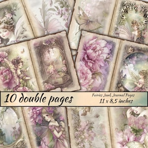Fairies Junk Journal Pages, Spring Ephemera, Scrapbook printable, Printable Paper, Digital Collage, Spring Pages, Digital Collage