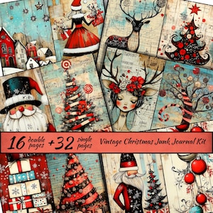 Vintage Christmas Junk Journal Kit, Scrapbook Supplies, Winter Journal Pages, card making, Printable Holiday Junk Journal, Holiday Crafting