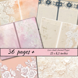Spitze Junk Journal Seiten, druckbare Hintergründe zur Hochzeit von Spitze, Scrapbook, Vintage Notebook, Collage Sheet, zum Kartenbasteln